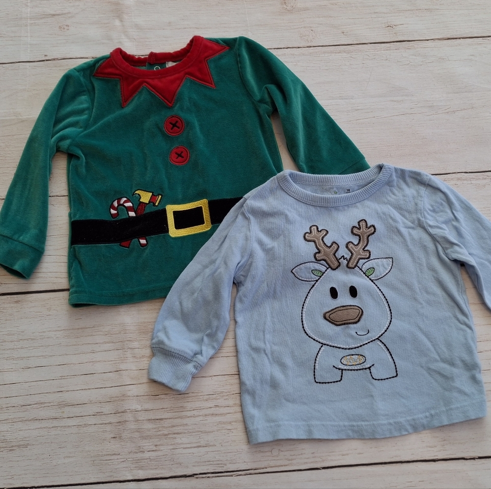 Christmas Shirt Lot Toddler 18 Months Elf Sweater Reindeer Long Sleeve Tee